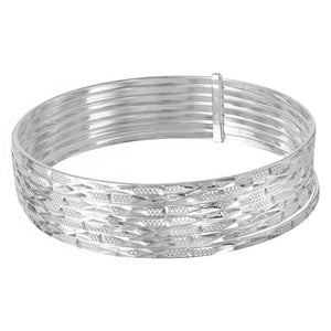 Sterling Silver 925 High Polished Diamond Cut Semanario Bangle Bracelet