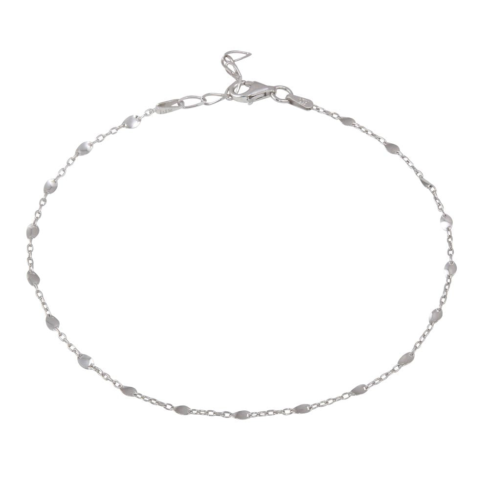 925 Sterling Silver Rhodium Plated Twisted Disc Link Anklet