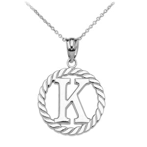Sterling Silver "K" Initial in Rope Circle Pendant Necklace