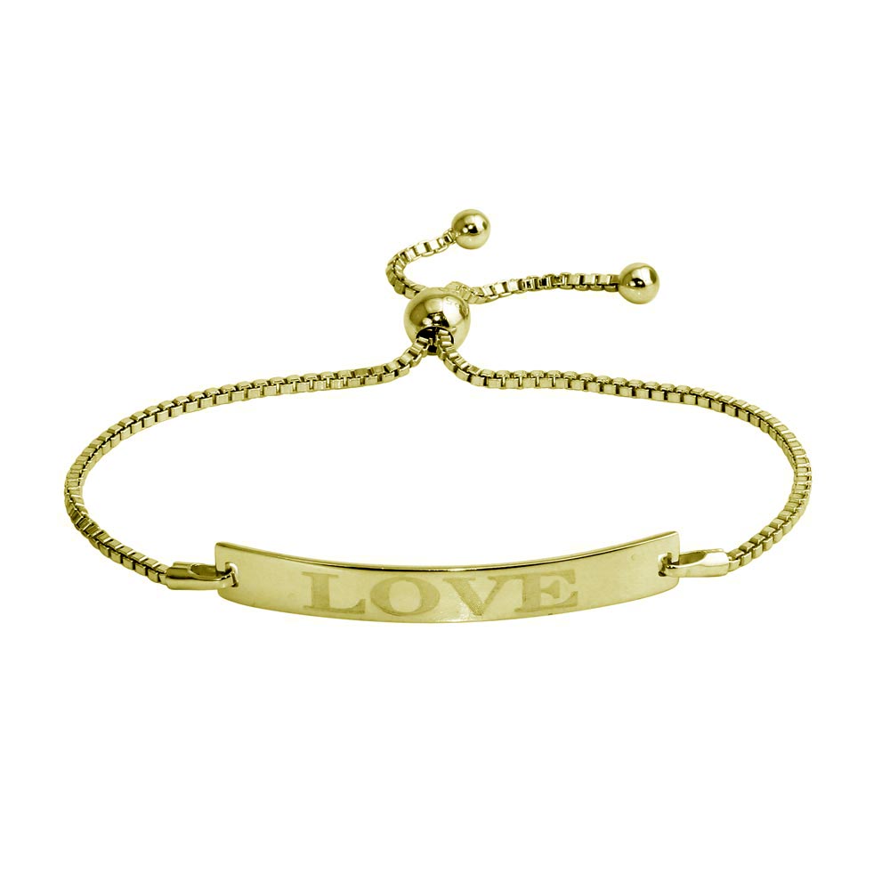 Sterling Silver 925 Gold Plated "Love" Bar Lariat Bracelet