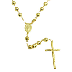 Sterling Silver 925 Gold Cross Rosary Necklace with Beads 3 MM - 26"