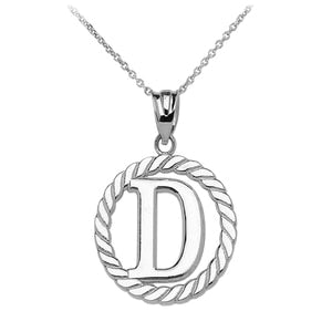 Sterling Silver "D" Initial in Rope Circle Pendant Necklace