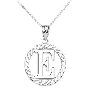 Sterling Silver "E" Initial in Rope Circle Pendant Necklace