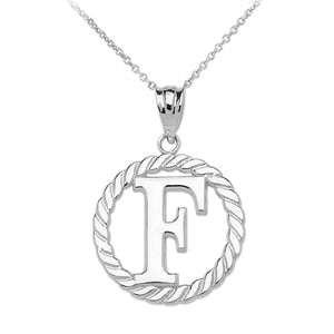 Sterling Silver "F" Initial in Rope Circle Pendant Necklace