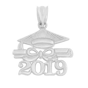 Sterling Silver Class of 2019 Graduation Diploma & Cap Pendant Necklace