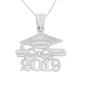 Sterling Silver Class of 2019 Graduation Diploma & Cap Pendant Necklace