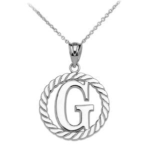 Sterling Silver "G" Initial in Rope Circle Pendant Necklace