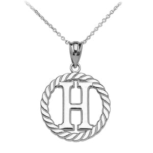 Sterling Silver "H" Initial in Rope Circle Pendant Necklace