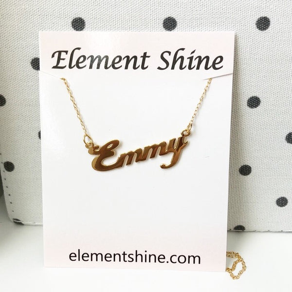 Personalized Dainty Name Plate Gold Necklace in "Carrie" Script (Silver & Gold)