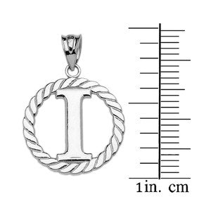Sterling Silver "I" Initial in Rope Circle Pendant Necklace
