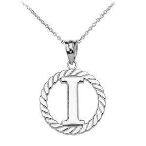 Sterling Silver "I" Initial in Rope Circle Pendant Necklace