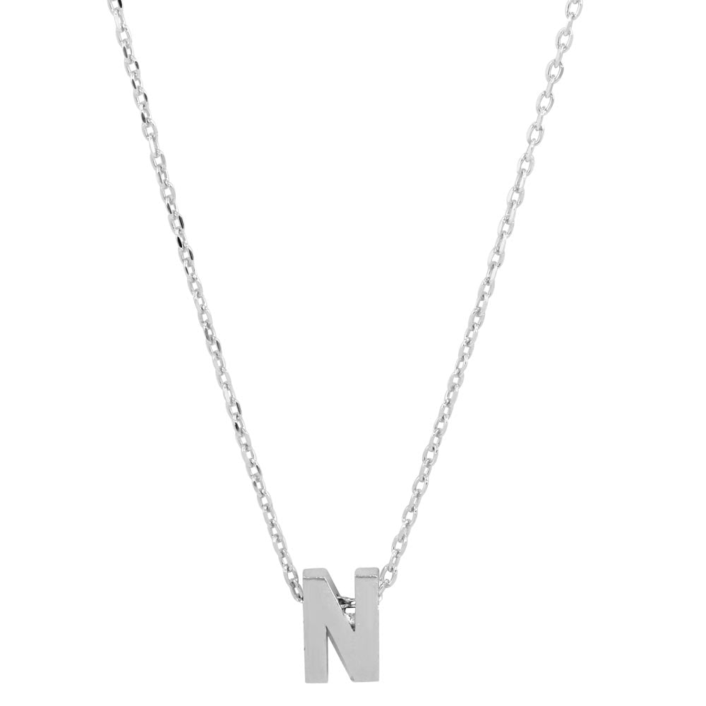 Sterling Silver Small Initial Letter N Necklace