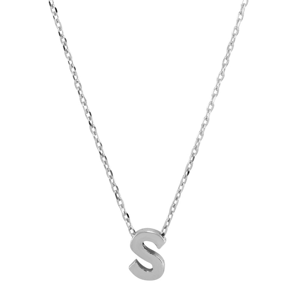 Sterling Silver Small Initial Letter S Necklace