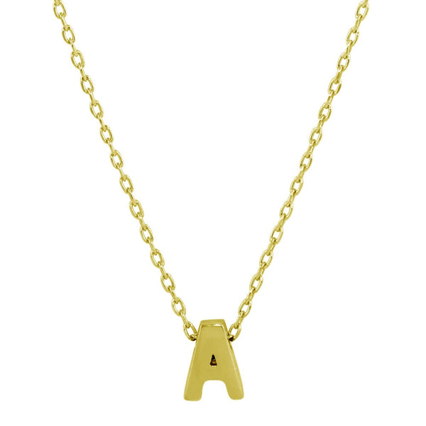 Sterling Silver Gold Plated Small Initial Letter A Necklace