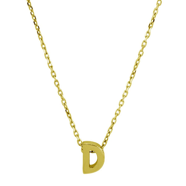 Sterling Silver Gold Plated Small Initial Letter D Necklace