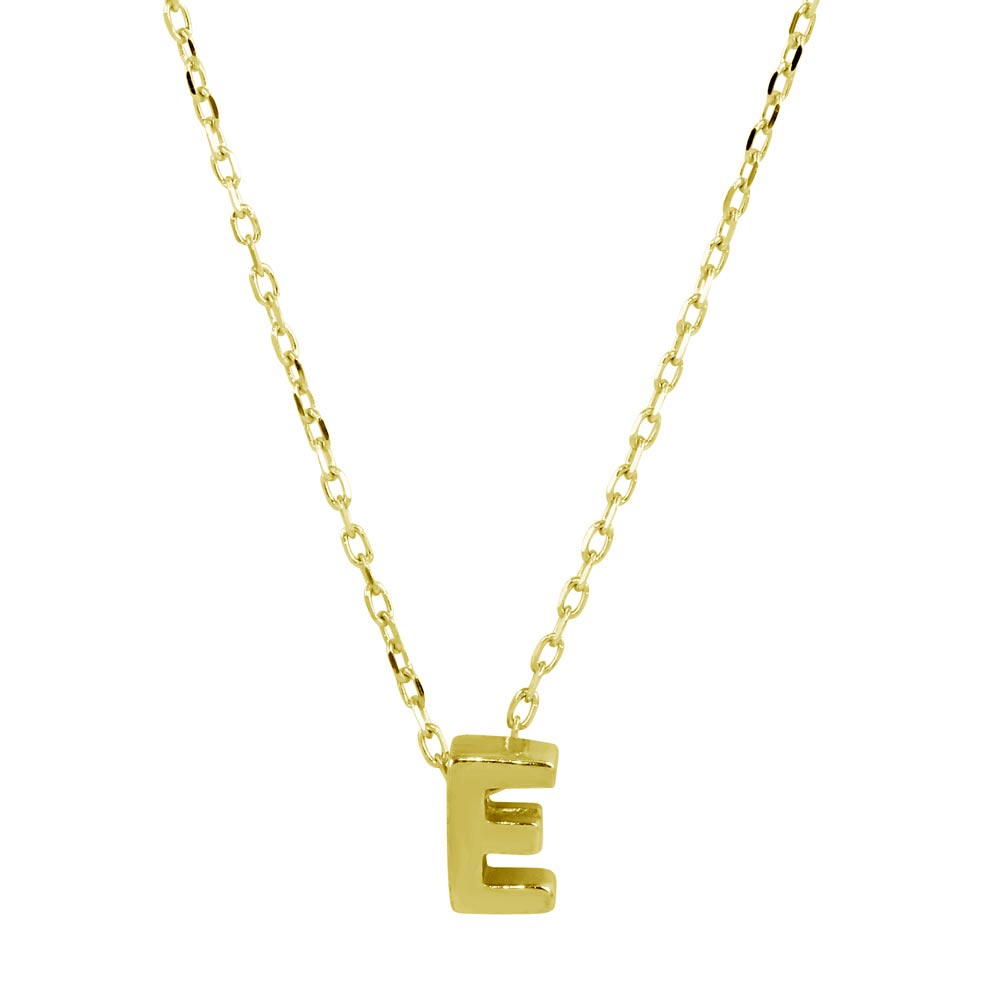 Sterling Silver Gold Plated Small Initial Letter E Necklace
