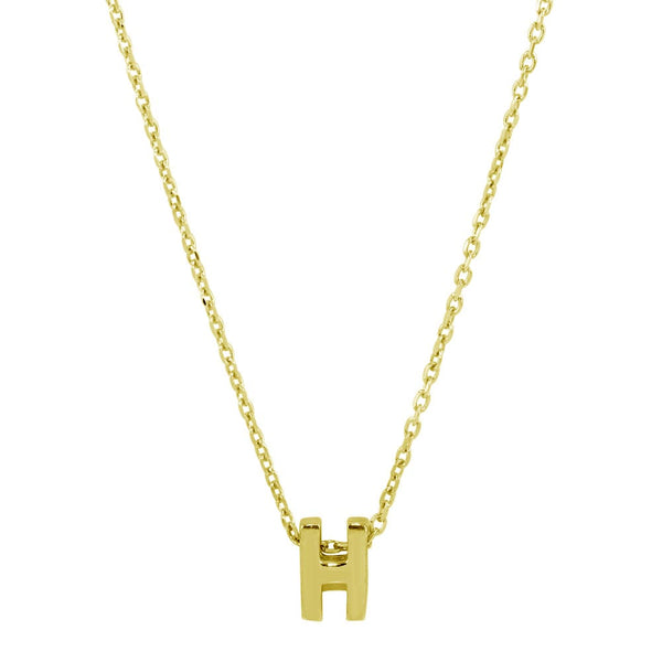 Sterling Silver Gold Plated Small Initial Letter H Necklace
