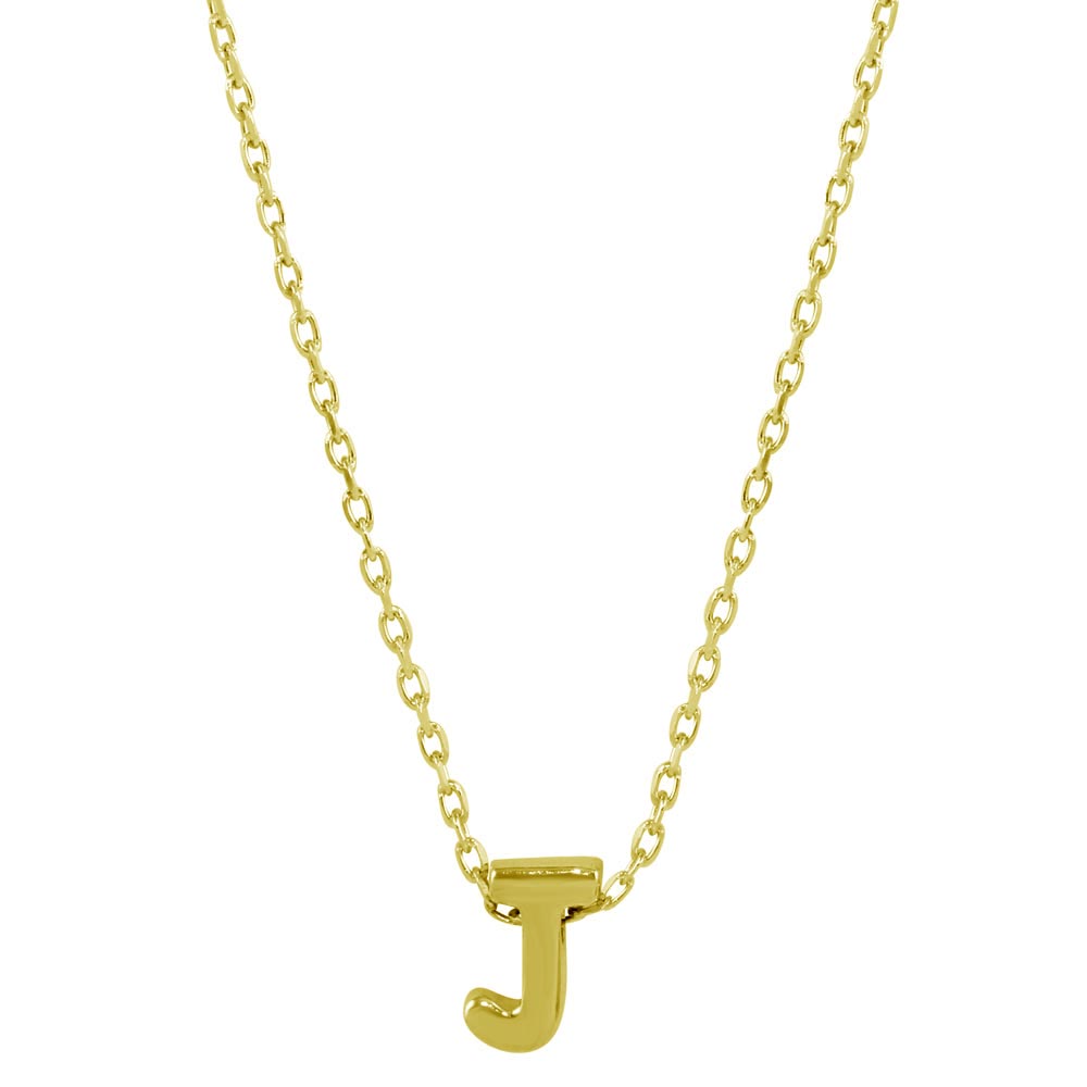 Sterling Silver Gold Plated Small Initial Letter J Necklace