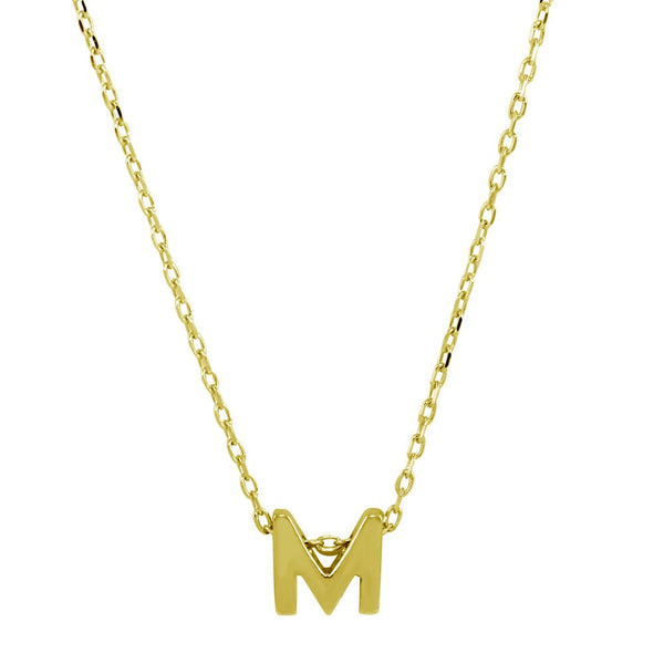 Sterling Silver Gold Plated Small Initial Letter M Necklace