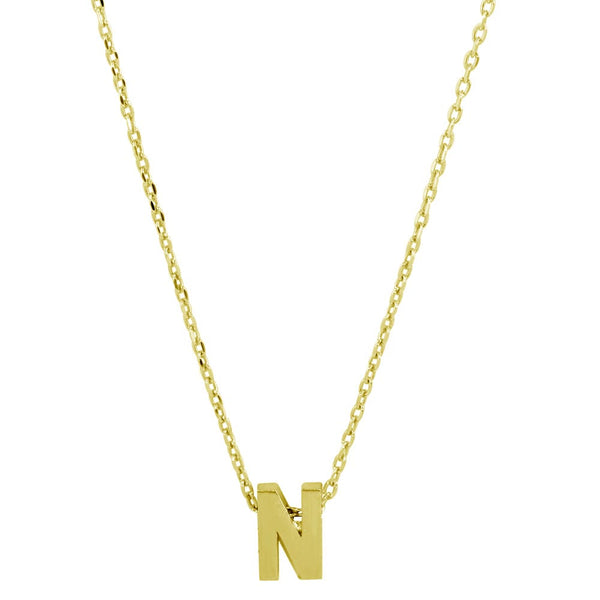 Sterling Silver Gold Plated Small Initial Letter N Necklace