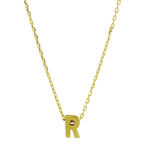 Sterling Silver Gold Plated Small Initial Letter R Necklace