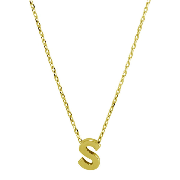 Sterling Silver Gold Plated Small Initial Letter S Necklace