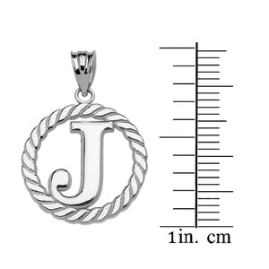 Sterling Silver "J" Initial in Rope Circle Pendant Necklace