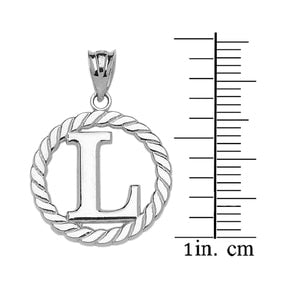 Sterling Silver "L" Initial in Rope Circle Pendant Necklace