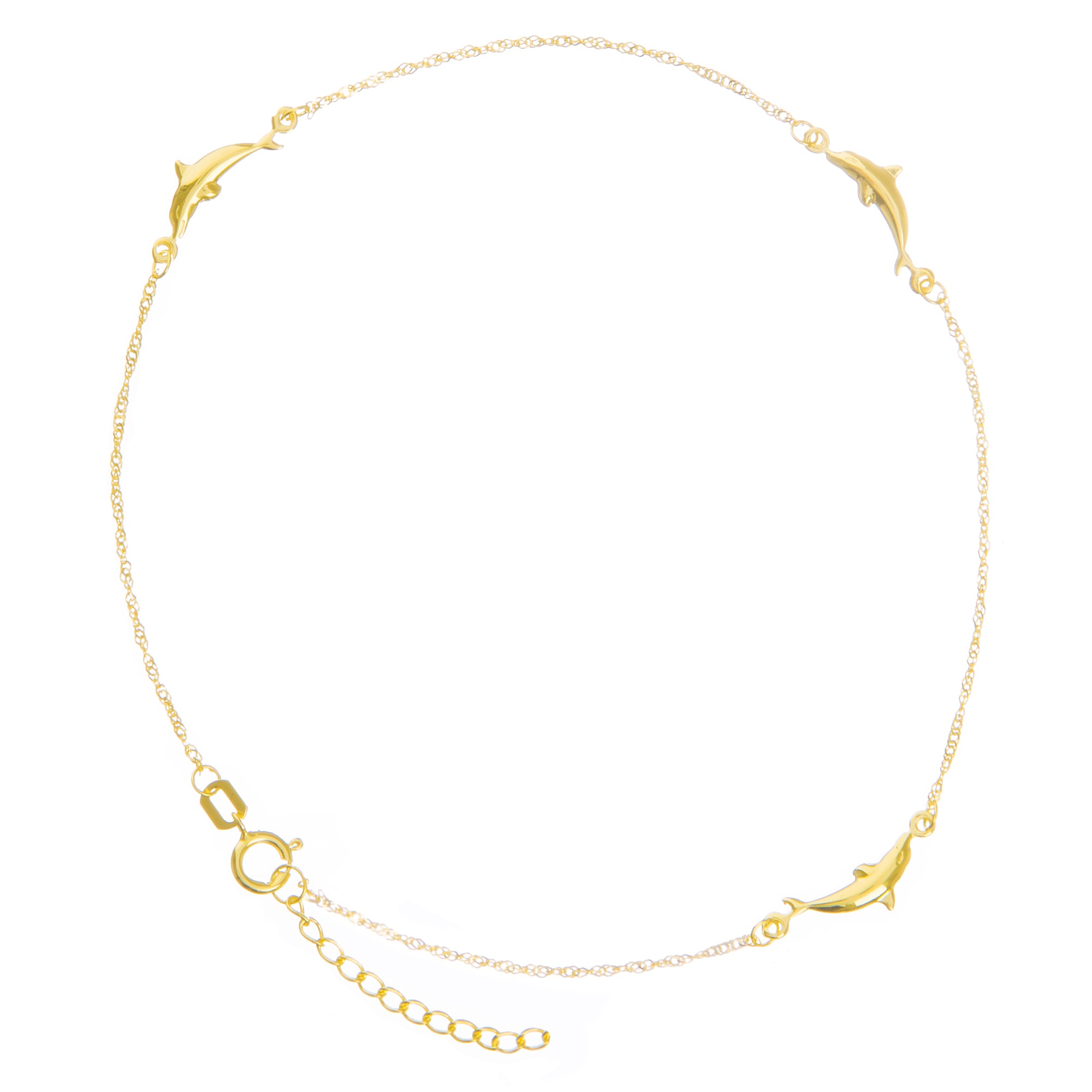 14K Yellow Gold Adjustable Dolphins Anklet