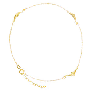 14K Yellow Gold Adjustable Dolphins Anklet