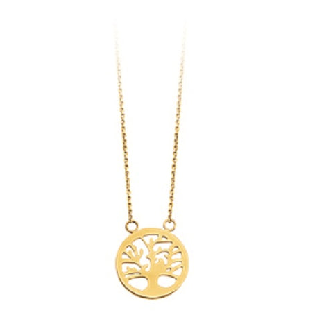 14K Yellow Gold Tree Life Necklace with adjustable Cable Chain