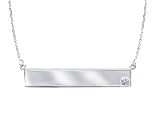14K Gold East to West (E2W) Engravable Geometric Bar Name Plate Necklace with 2pt Diamond (more colors)