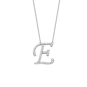 925 Sterling Silver CZ Initial Letter E Necklace