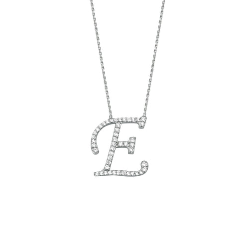 925 Sterling Silver CZ Initial Letter E Necklace
