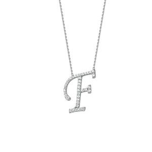 925 Sterling Silver CZ Initial Letter F Necklace