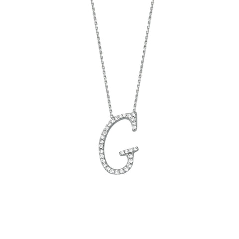 925 Sterling Silver CZ Initial Letter G Necklace