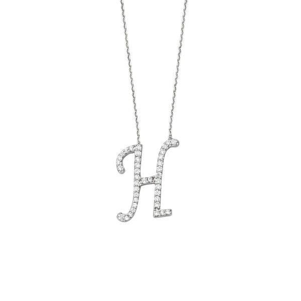 925 Sterling Silver CZ Initial Letter H Necklace