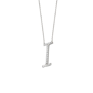 925 Sterling Silver CZ Initial Letter I Necklace