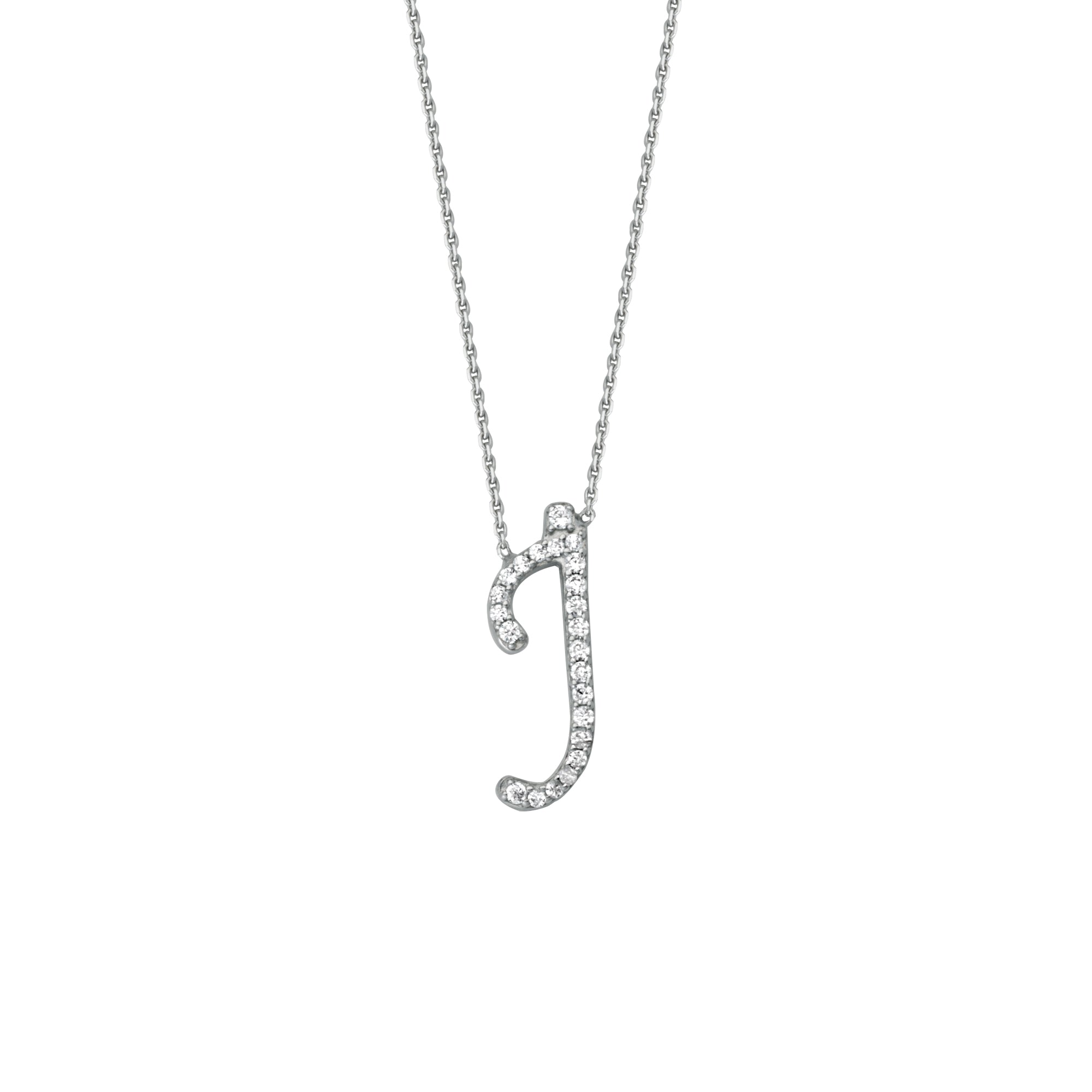 925 Sterling Silver CZ Initial Letter J Necklace