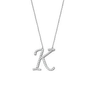 925 Sterling Silver CZ Initial Letter K Necklace