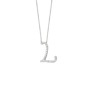925 Sterling Silver CZ Initial Letter L Necklace