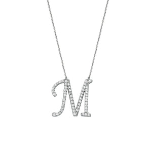925 Sterling Silver CZ Initial Letter M Necklace