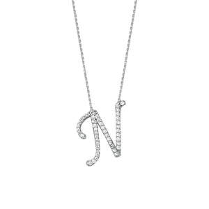 925 Sterling Silver CZ Initial Letter N Necklace