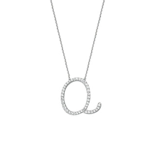 925 Sterling Silver CZ Initial Letter Q Necklace