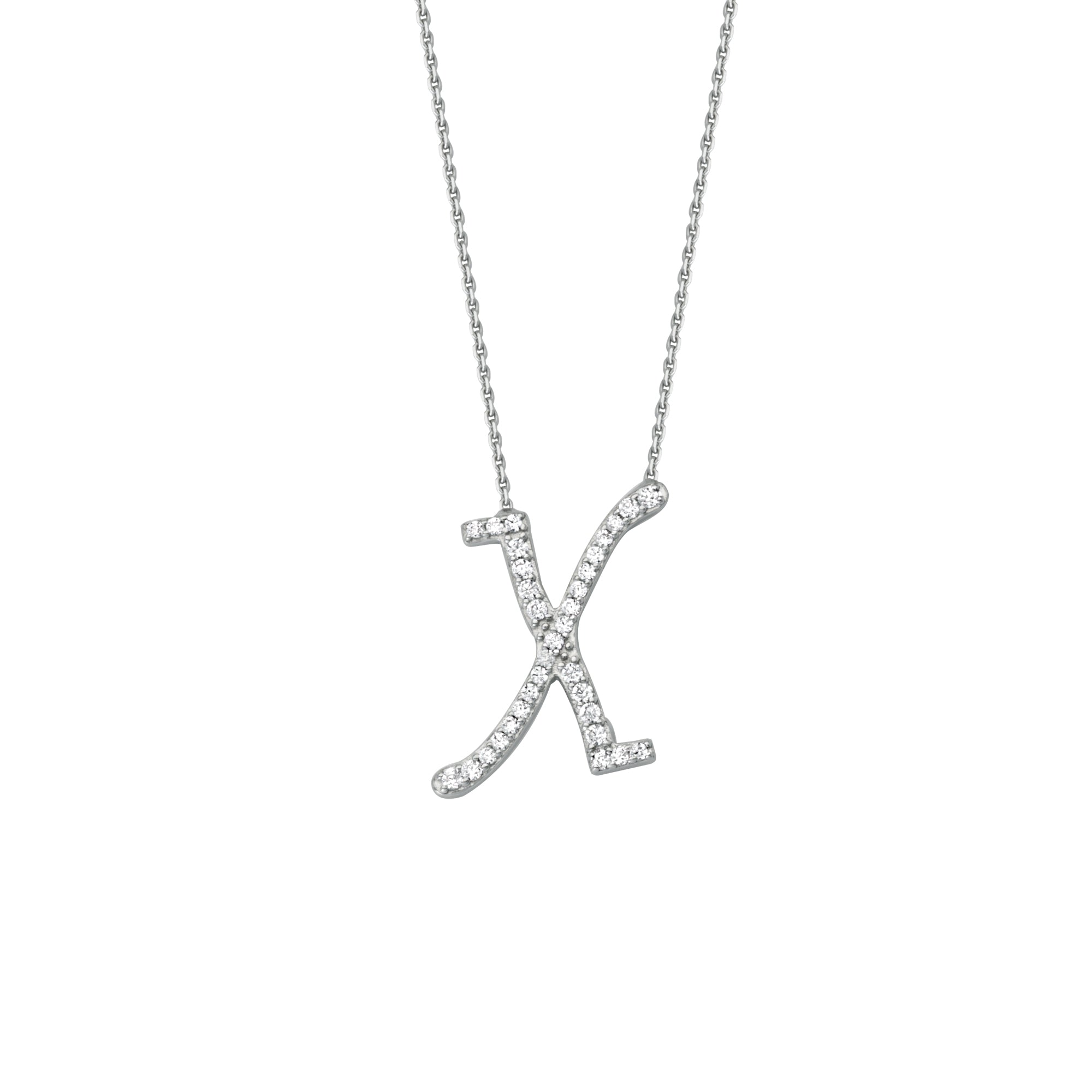 925 Sterling Silver CZ Initial Letter X Necklace