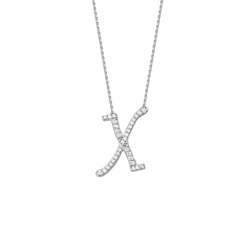 925 Sterling Silver CZ Initial Letter X Necklace