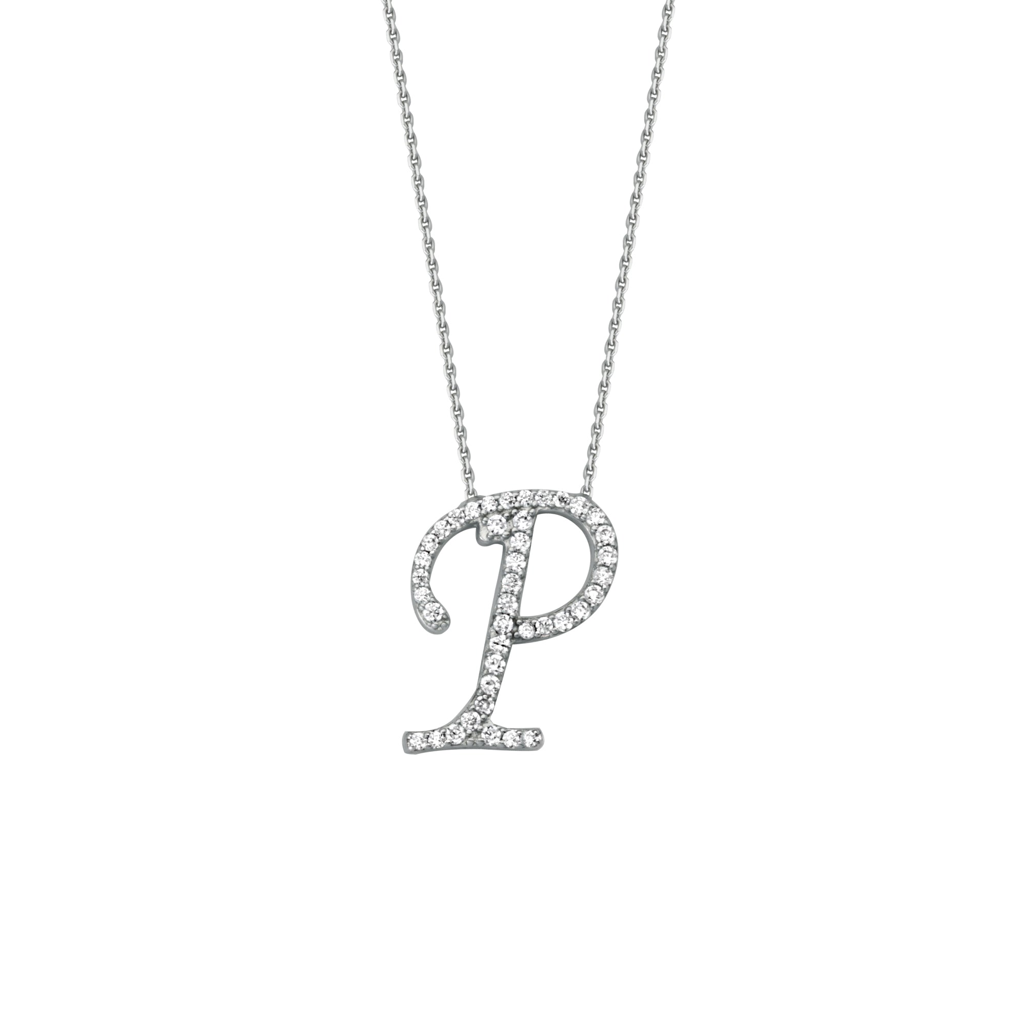 925 Sterling Silver CZ Initial Letter P Necklace