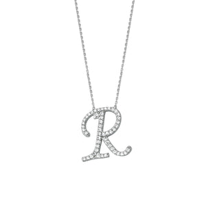 925 Sterling Silver CZ Initial Letter R Necklace