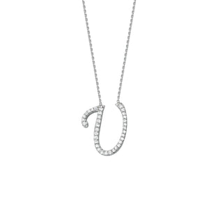 925 Sterling Silver CZ Initial Letter U Necklace
