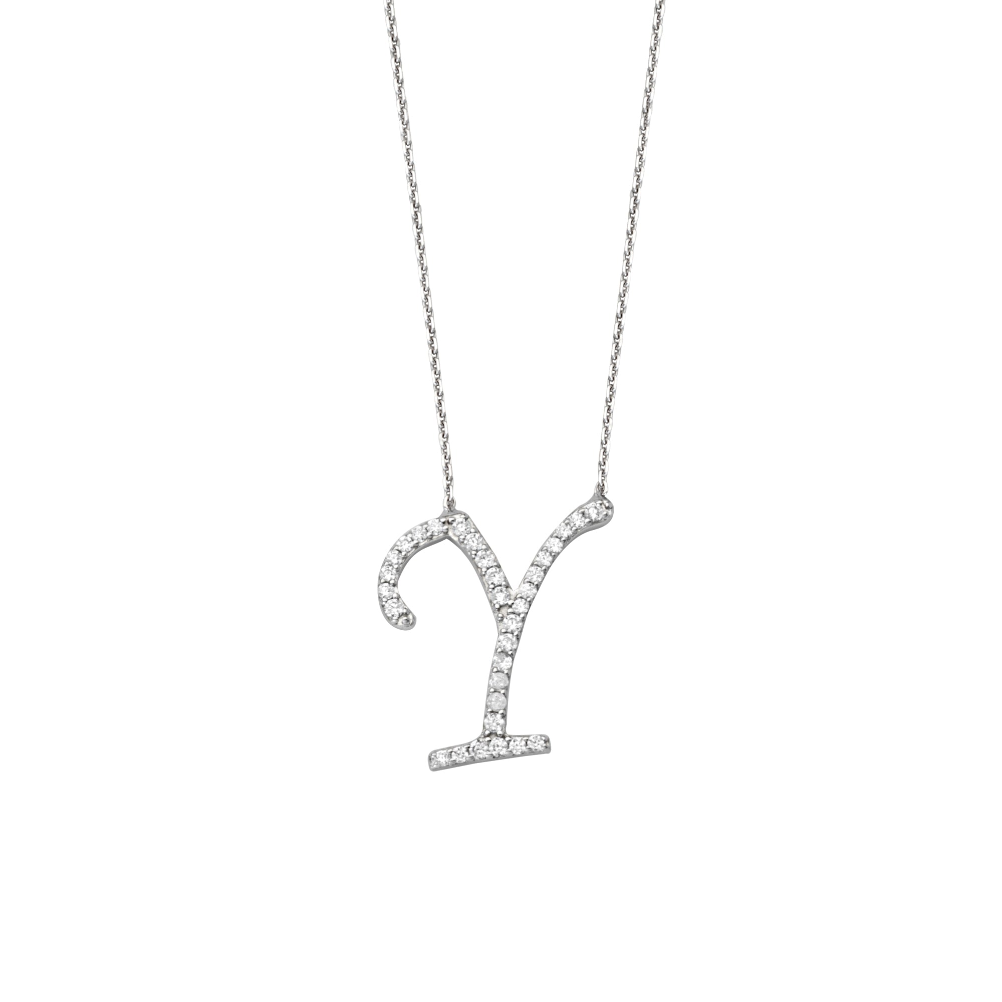 925 Sterling Silver CZ Initial Letter Y Necklace